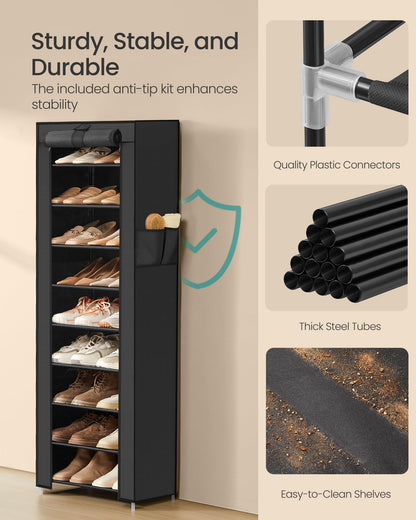 SONGMICS 10-Tier Shoe Rack, Shoe Organizer with Dustproof Cover,