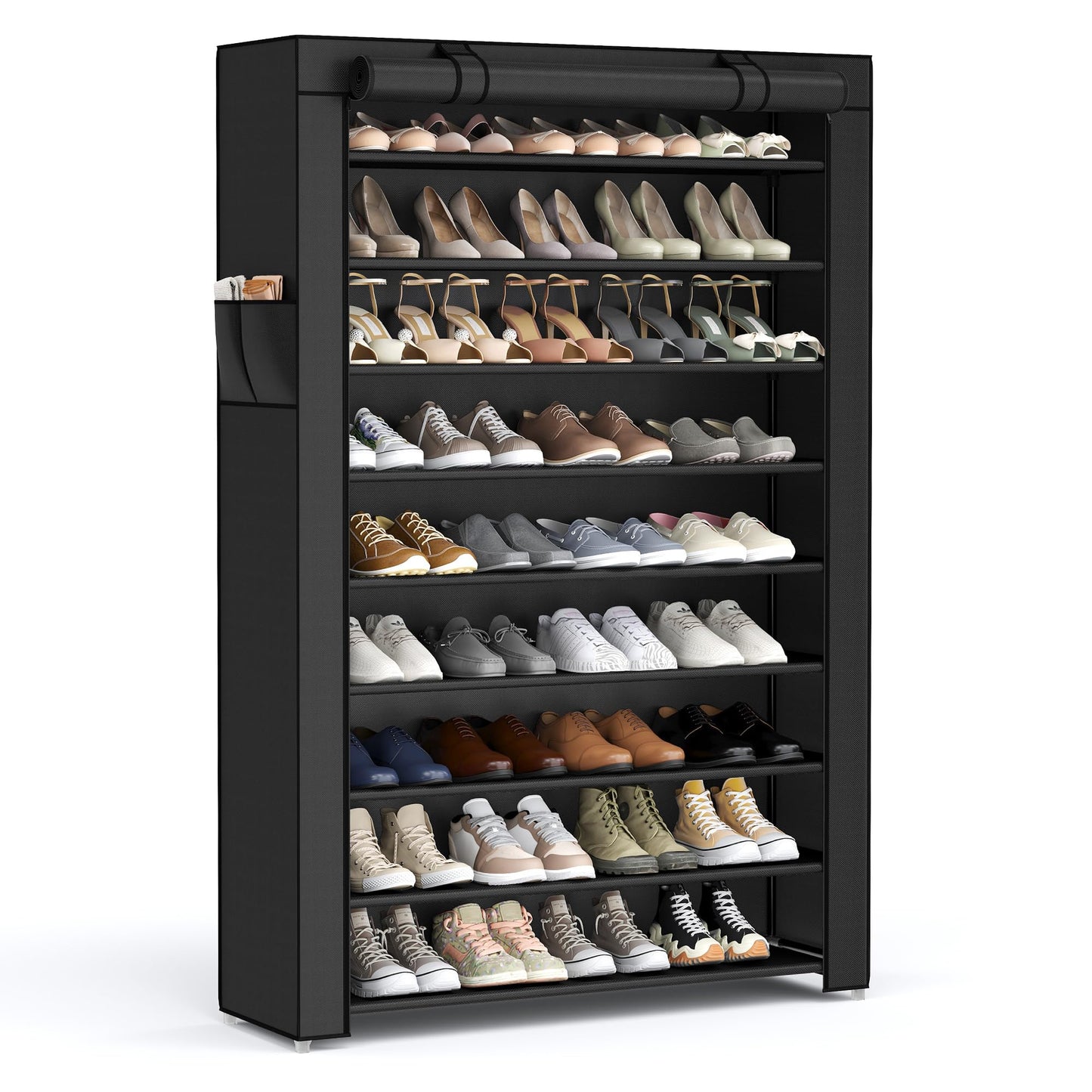 SONGMICS 10-Tier Shoe Rack, Shoe Organizer with Dustproof Cover,