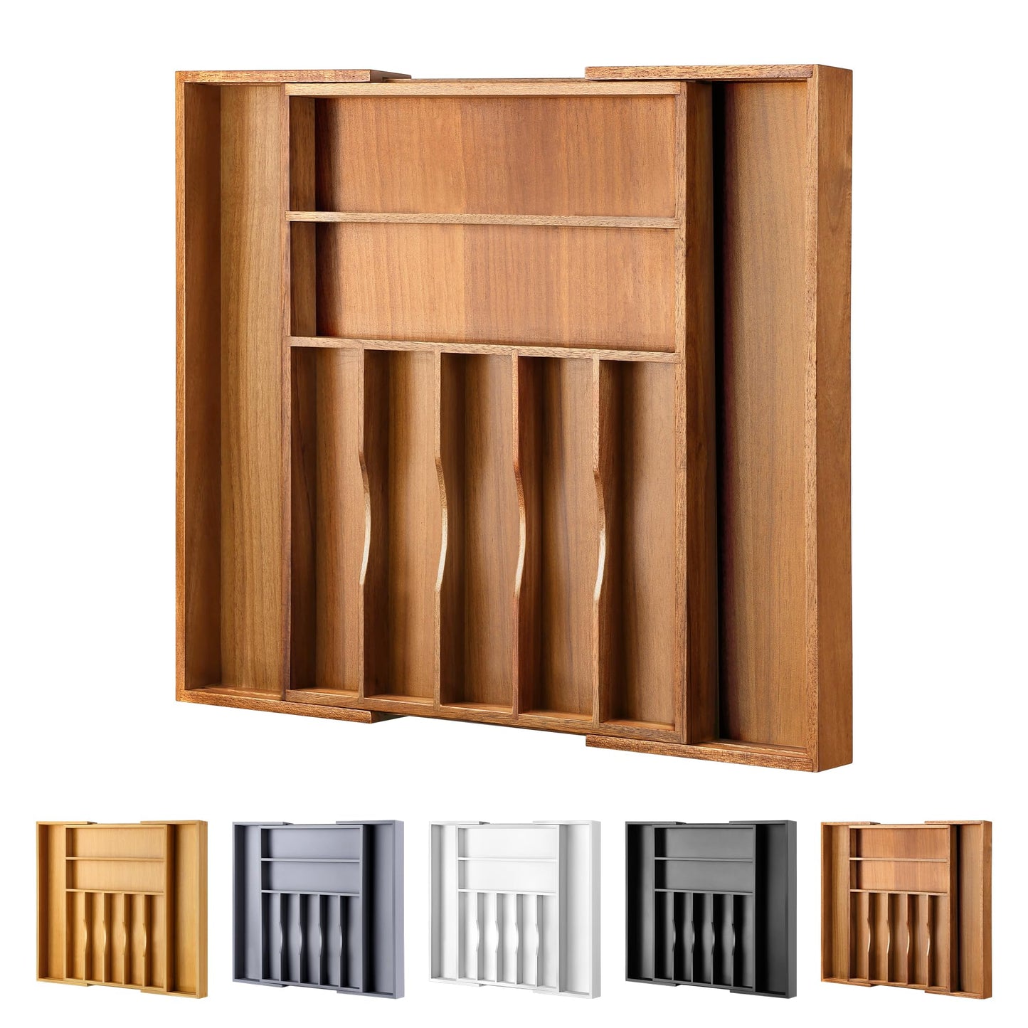Oridom Expandable Bamboo Kitchen Drawer Organizer