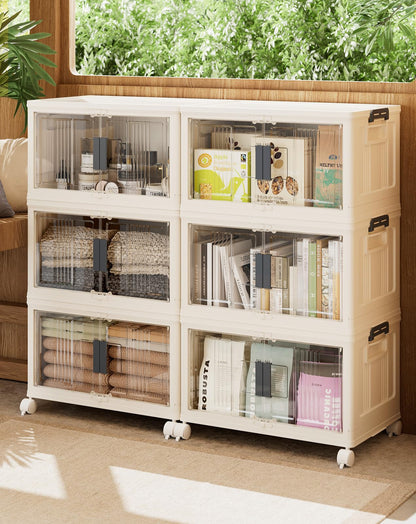 Stackable Folding Storage Bins with Wheels Doors