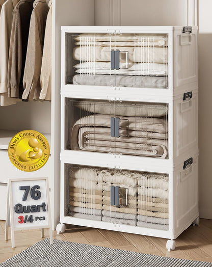 Stackable Folding Storage Bins with Wheels Doors