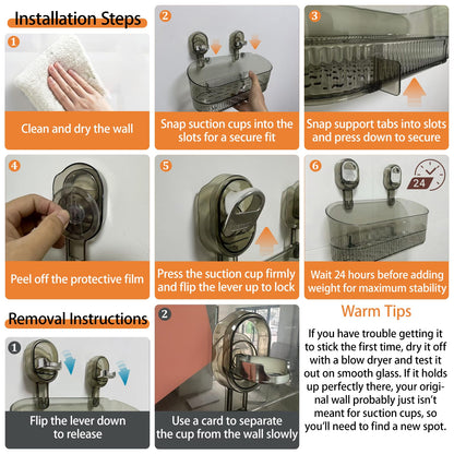 Suction Cup Shower Caddy Clear No Drill Bathroom Organizer
