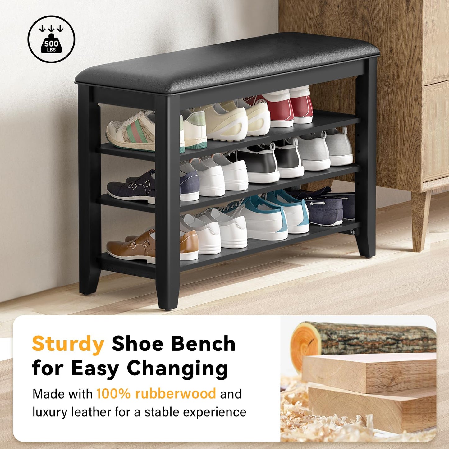 Entryway Shoe Bench Storage with Cushion Shelves