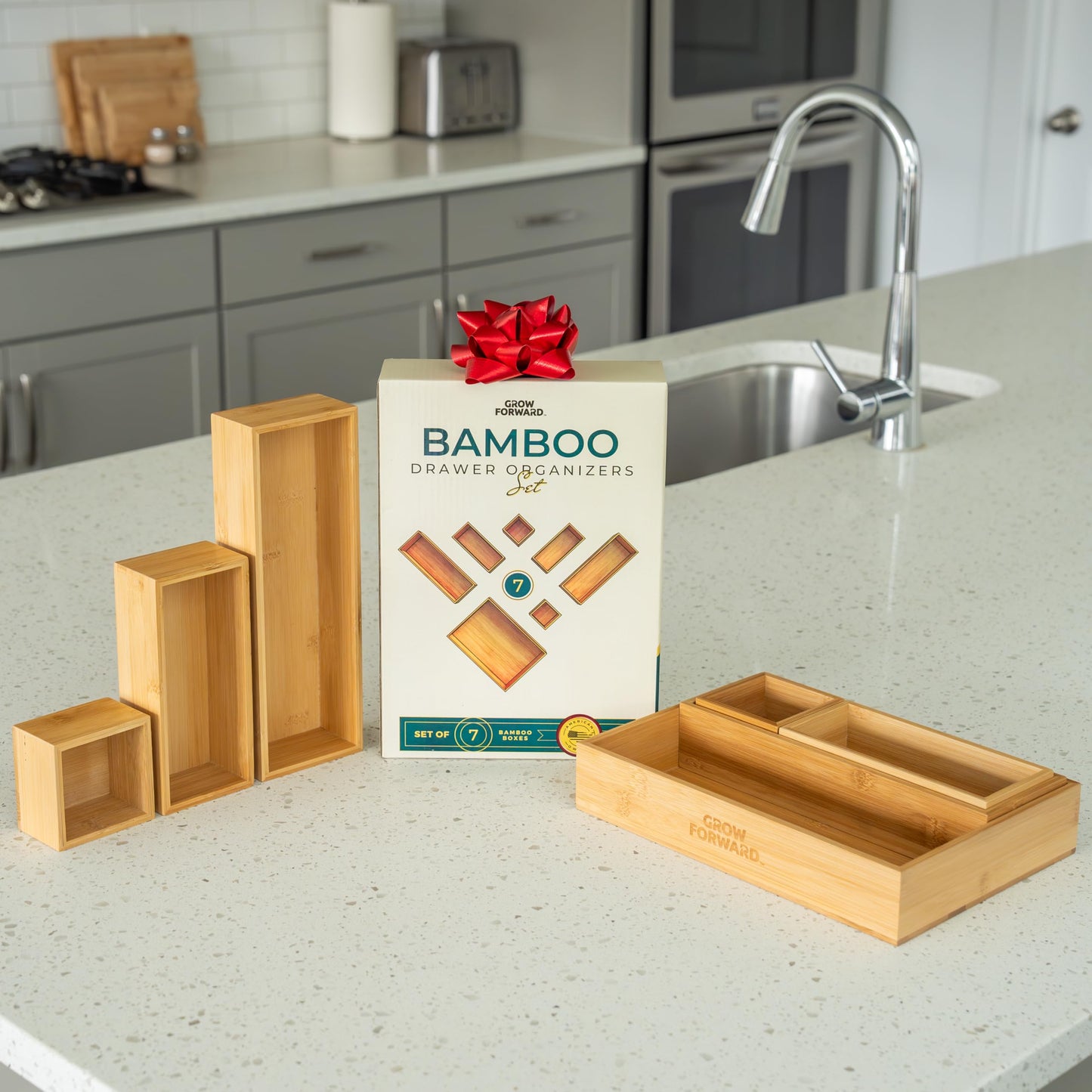 Bamboo Drawer Organizer Boxes Kitchen Bathroom Office