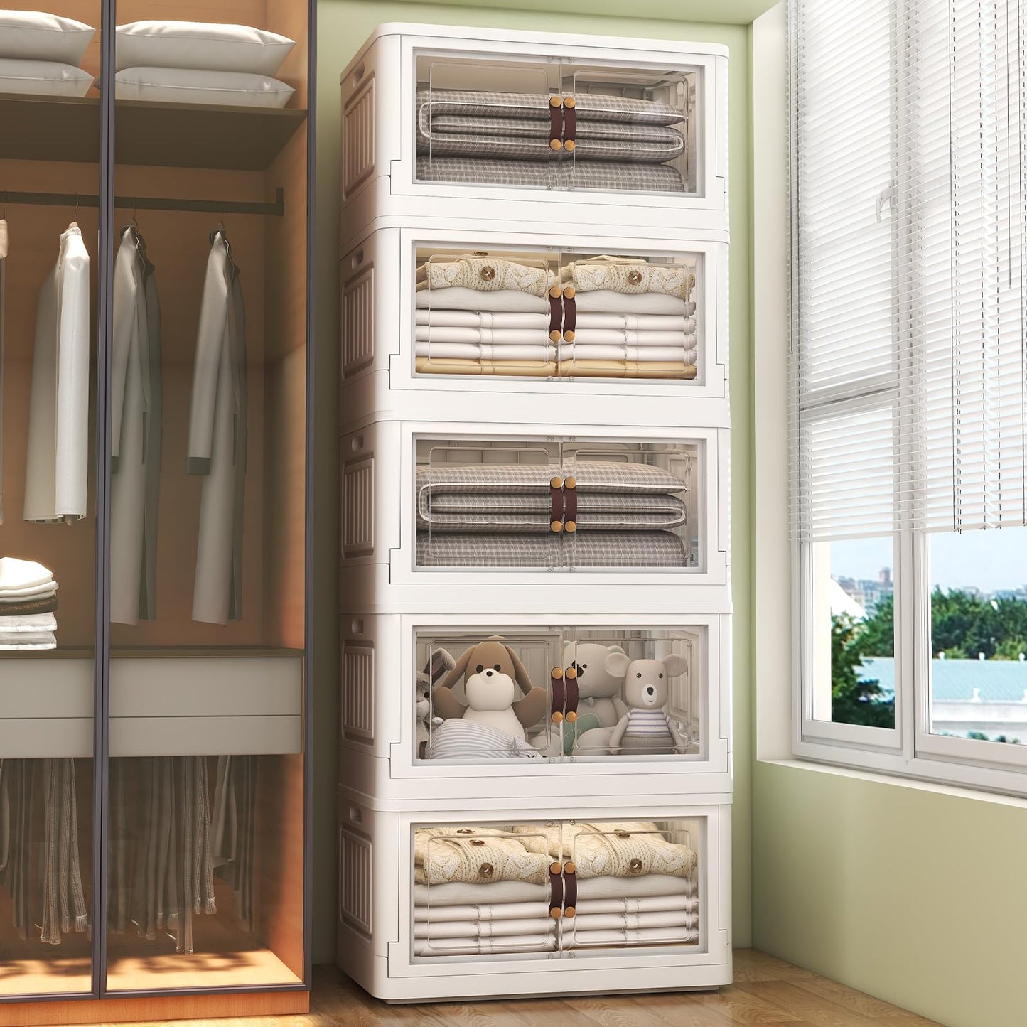 Stackable Storage Bins with Lids Wheels 78 Qt White