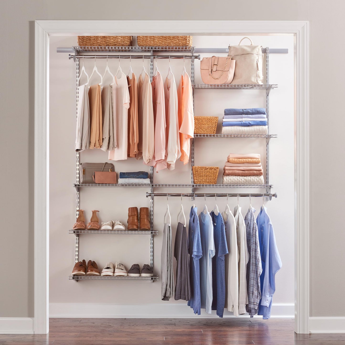 Expandable Wire Closet Shelving Kit with Rods White