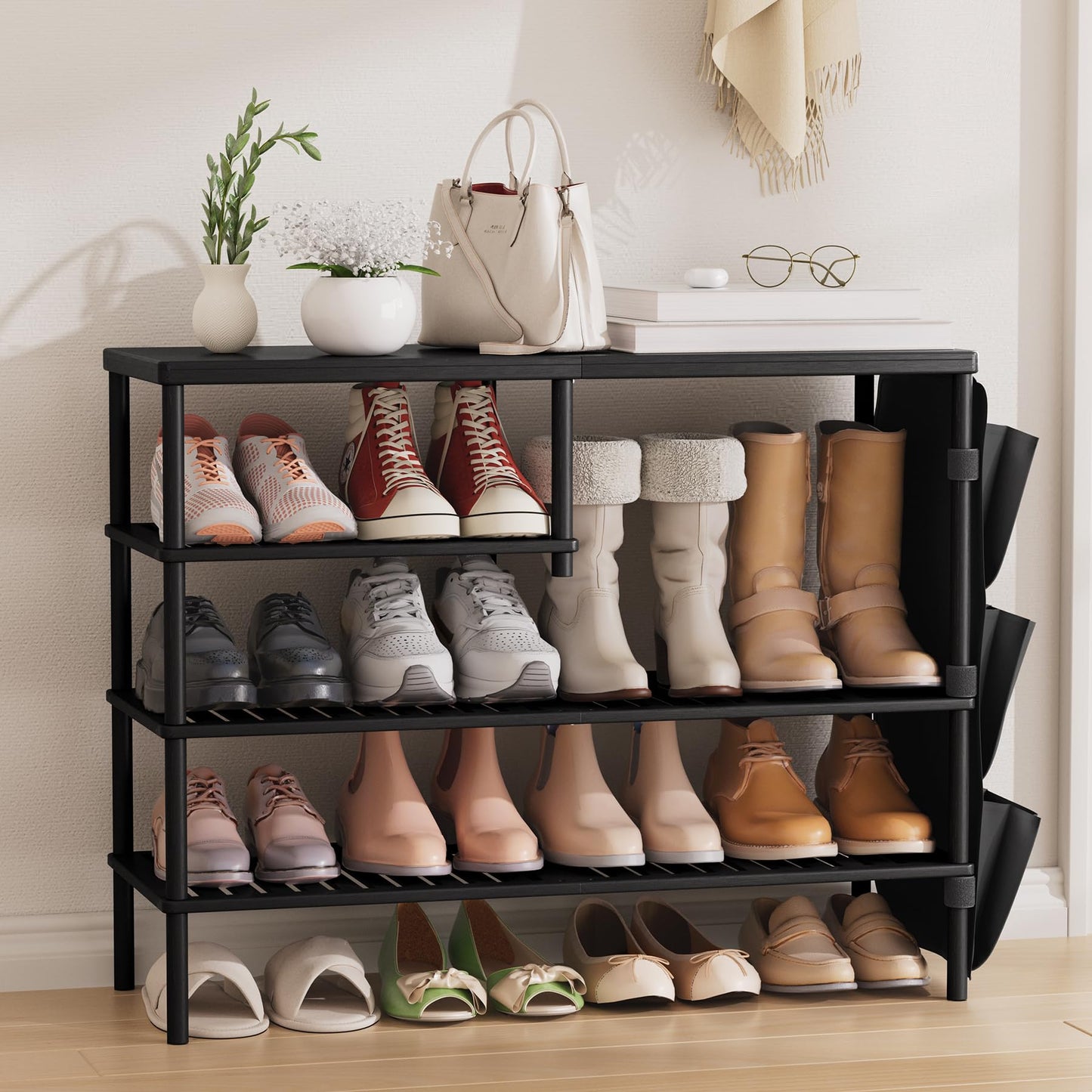 CozyBath Bamboo Shoe Rack 4 Tiers Shoe Organizer for Closet