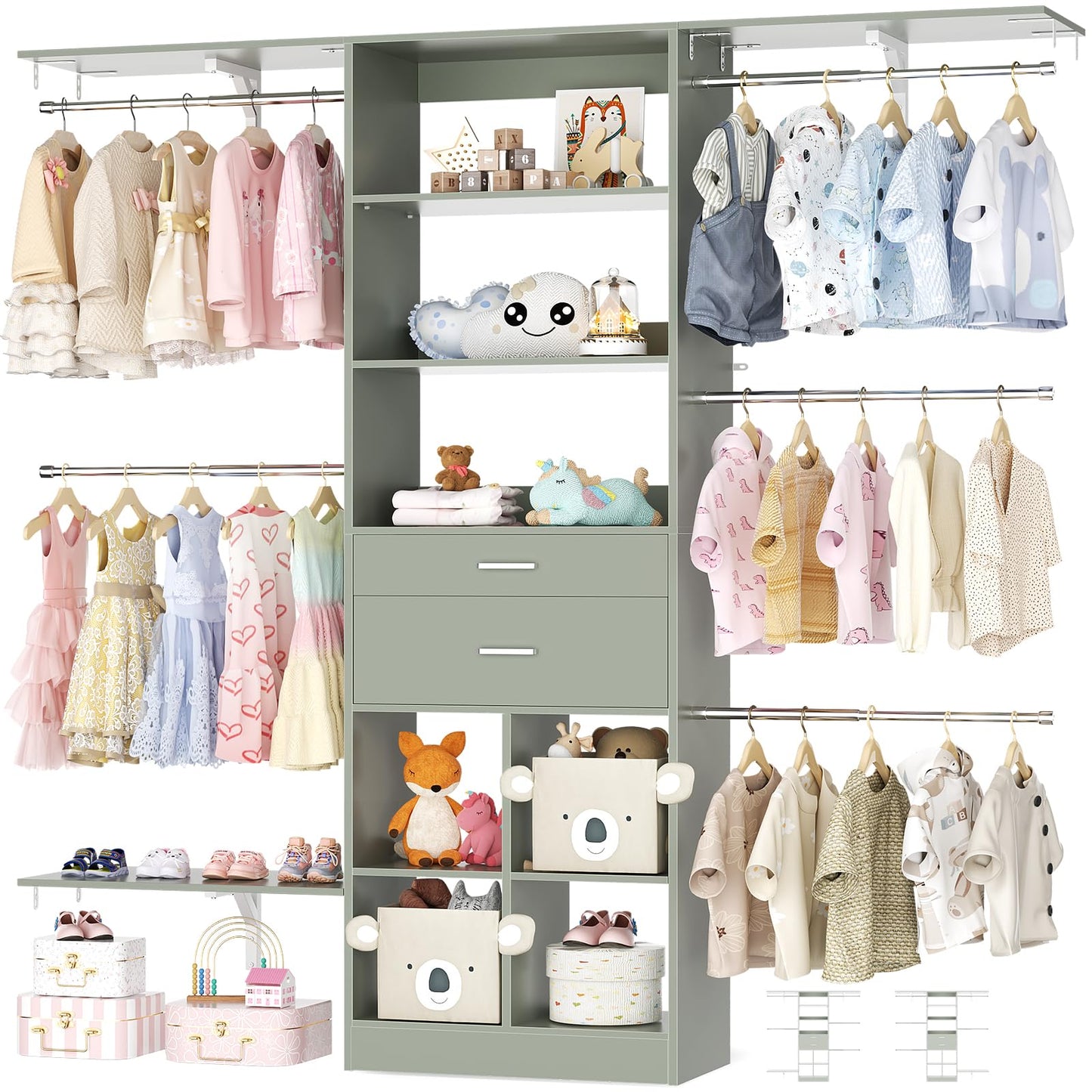 Kids Closet System with Drawers Hanging Shelving 8FT