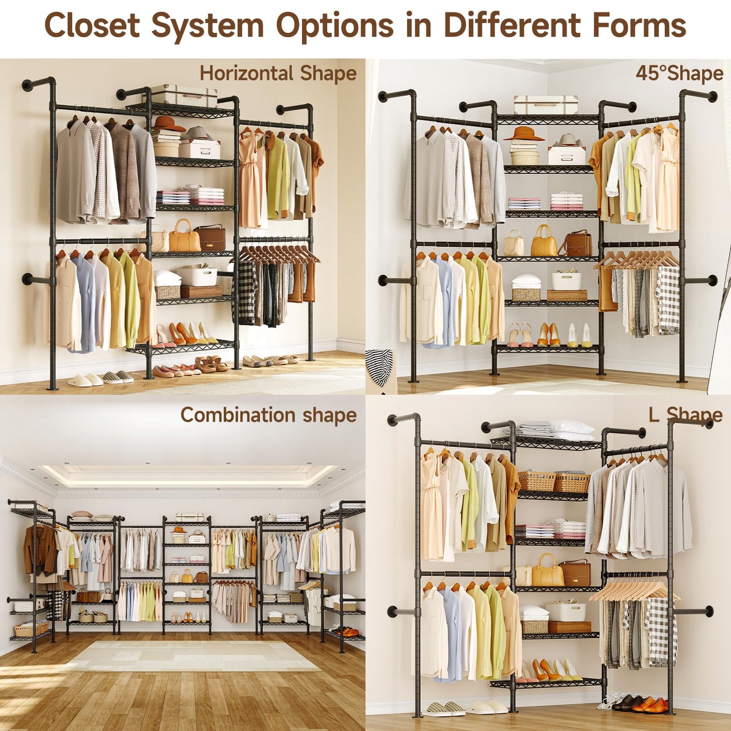 Wall Mounted Industrial Pipe Clothing Rack Heavy Duty