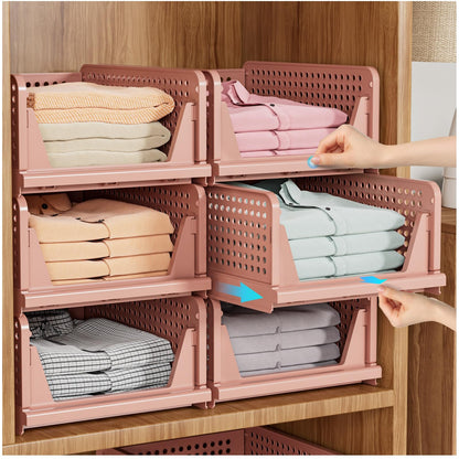 Stackable Foldable Closet Storage Baskets Organizer White