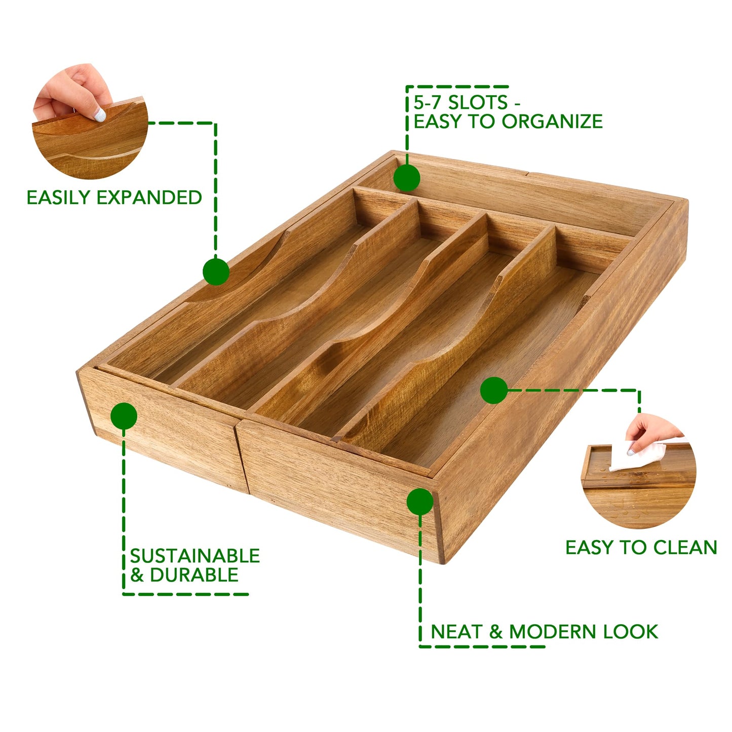 Oridom Expandable Bamboo Kitchen Drawer Organizer