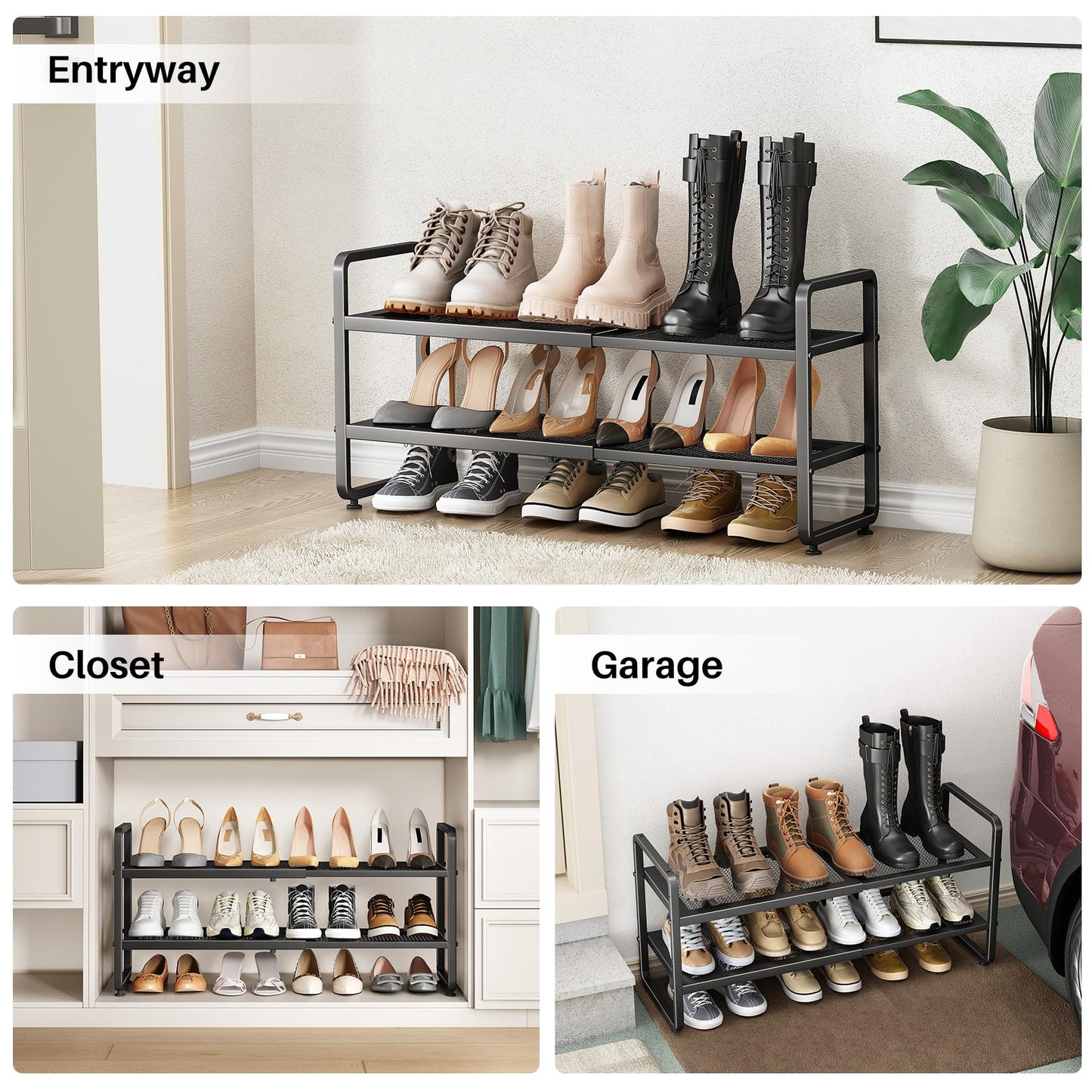 Expandable Stackable Metal Shoe Rack Organizer Shelf