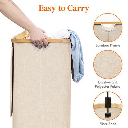 Laundry Basket Lid Bamboo Handles Foldable Hamper