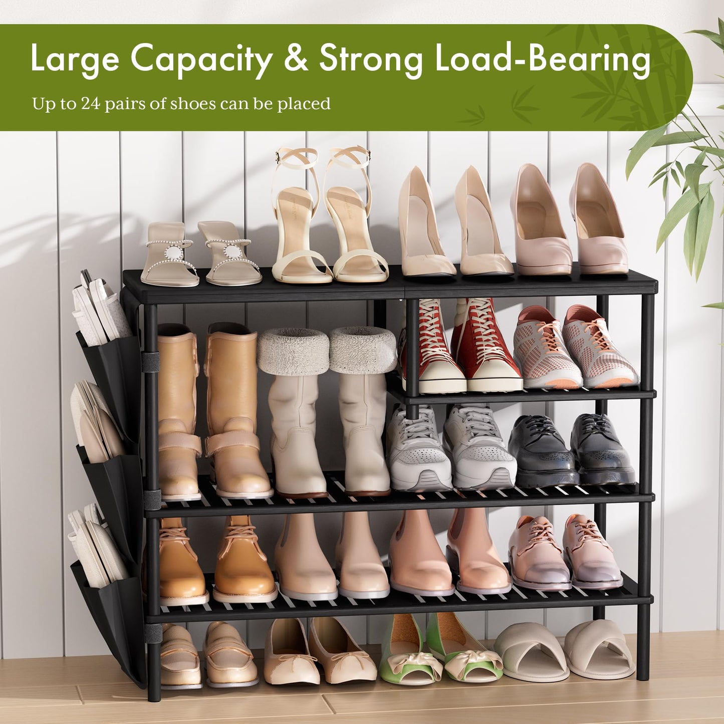 CozyBath Bamboo Shoe Rack 4 Tiers Shoe Organizer for Closet