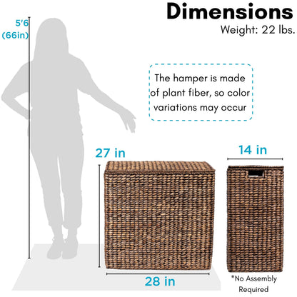 Dual Compartment Seagrass Laundry Hamper with Lid