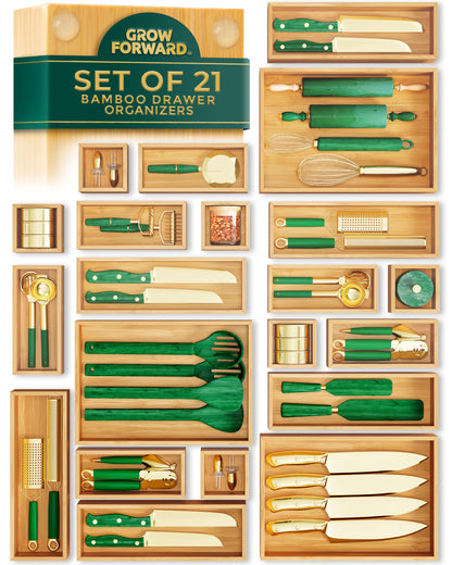 Bamboo Drawer Organizer Boxes Kitchen Bathroom Office