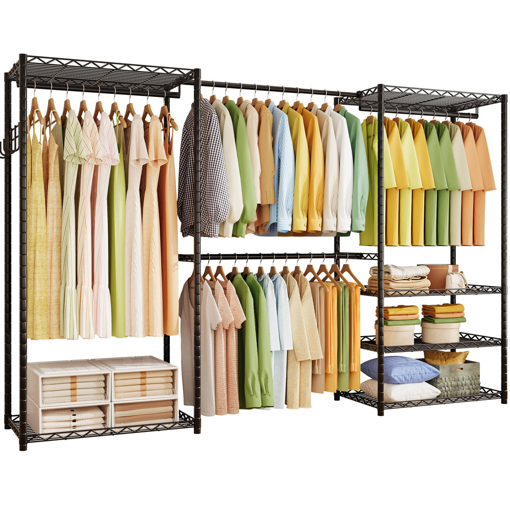 Heavy Duty Freestanding Garment Rack with Shelves Rods