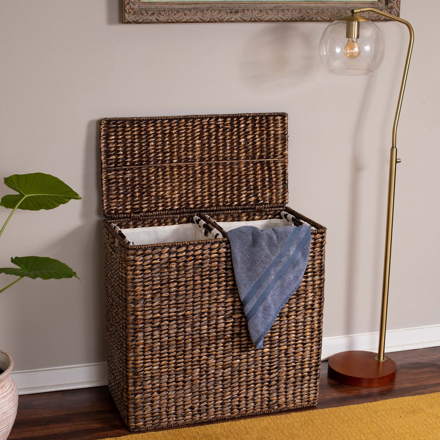 Dual Compartment Seagrass Laundry Hamper with Lid