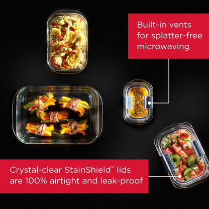 Glass Food Storage Containers Set Assorted Sizes Leak Proof Clear