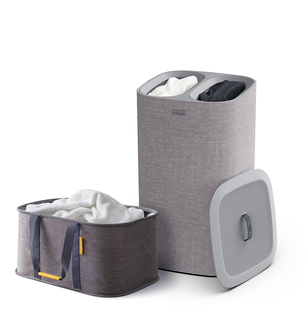 2 Piece Laundry Set Collapsible Hamper Bags Gray