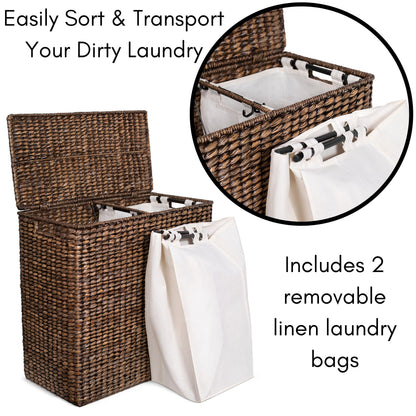 Dual Compartment Seagrass Laundry Hamper with Lid
