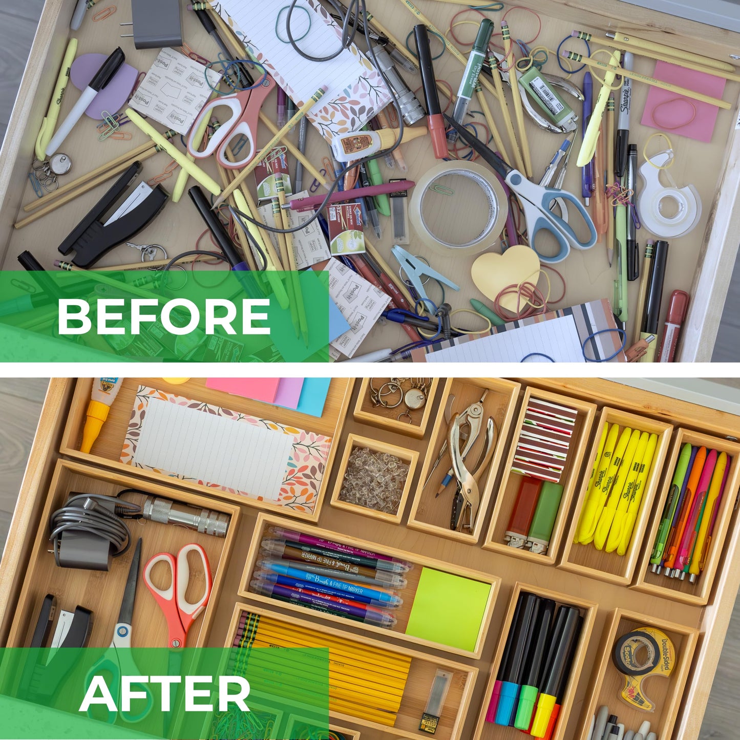 Bamboo Drawer Organizer Boxes Kitchen Bathroom Office
