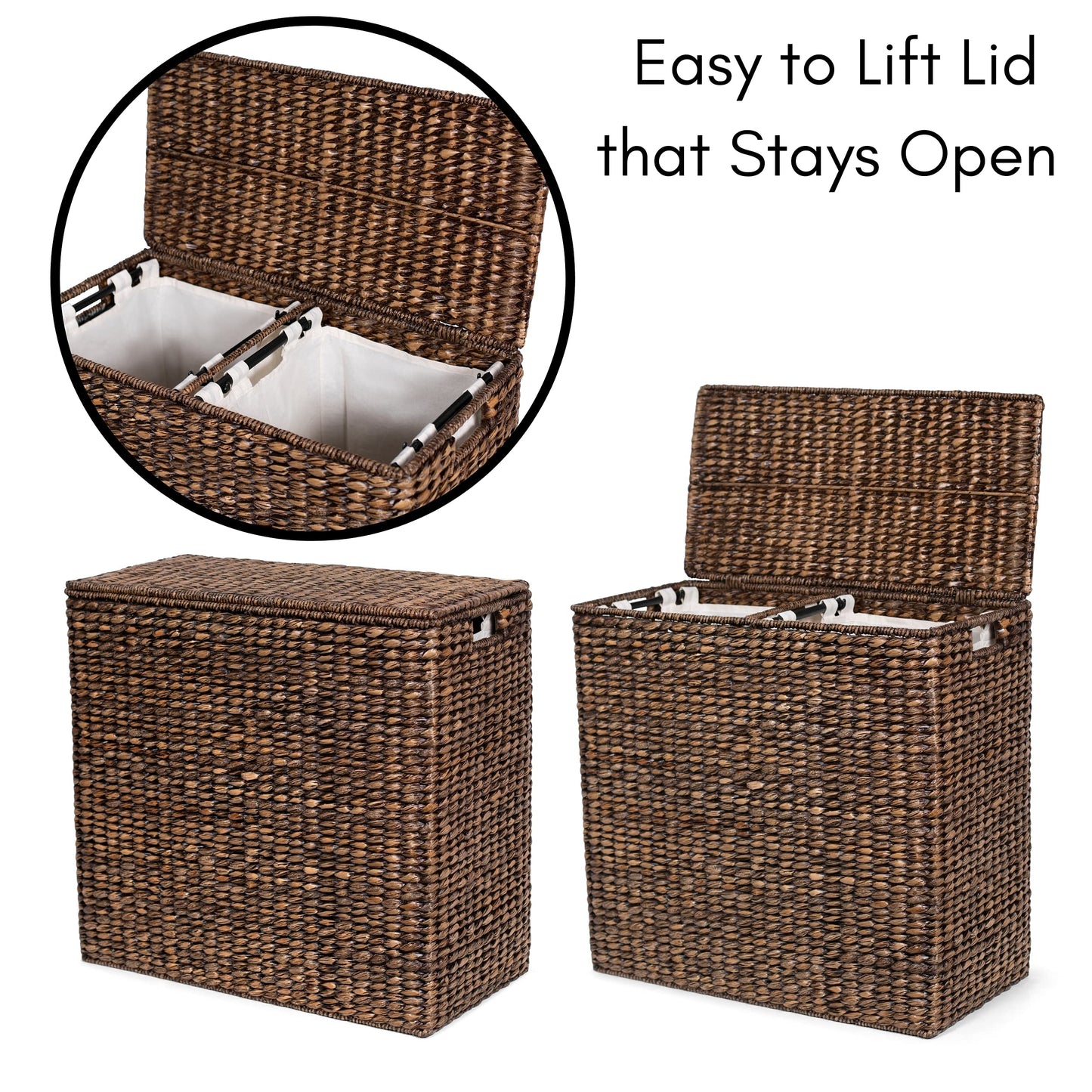 Dual Compartment Seagrass Laundry Hamper with Lid