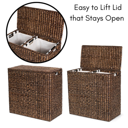 Dual Compartment Seagrass Laundry Hamper with Lid