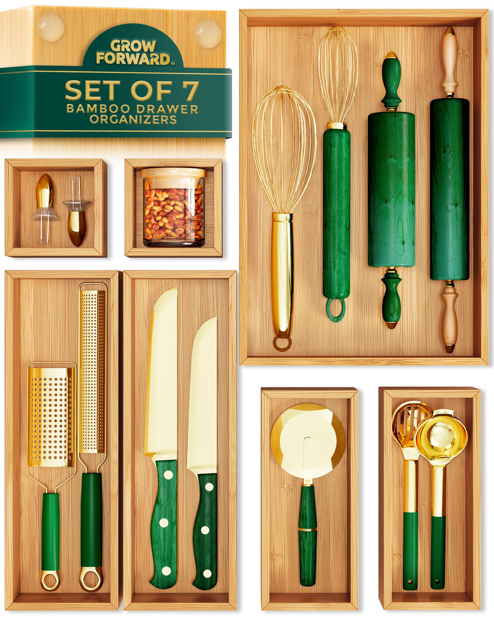 Bamboo Drawer Organizer Boxes Kitchen Bathroom Office