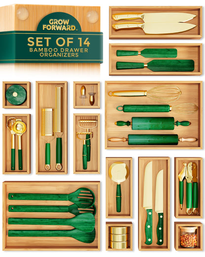 Bamboo Drawer Organizer Boxes Kitchen Bathroom Office