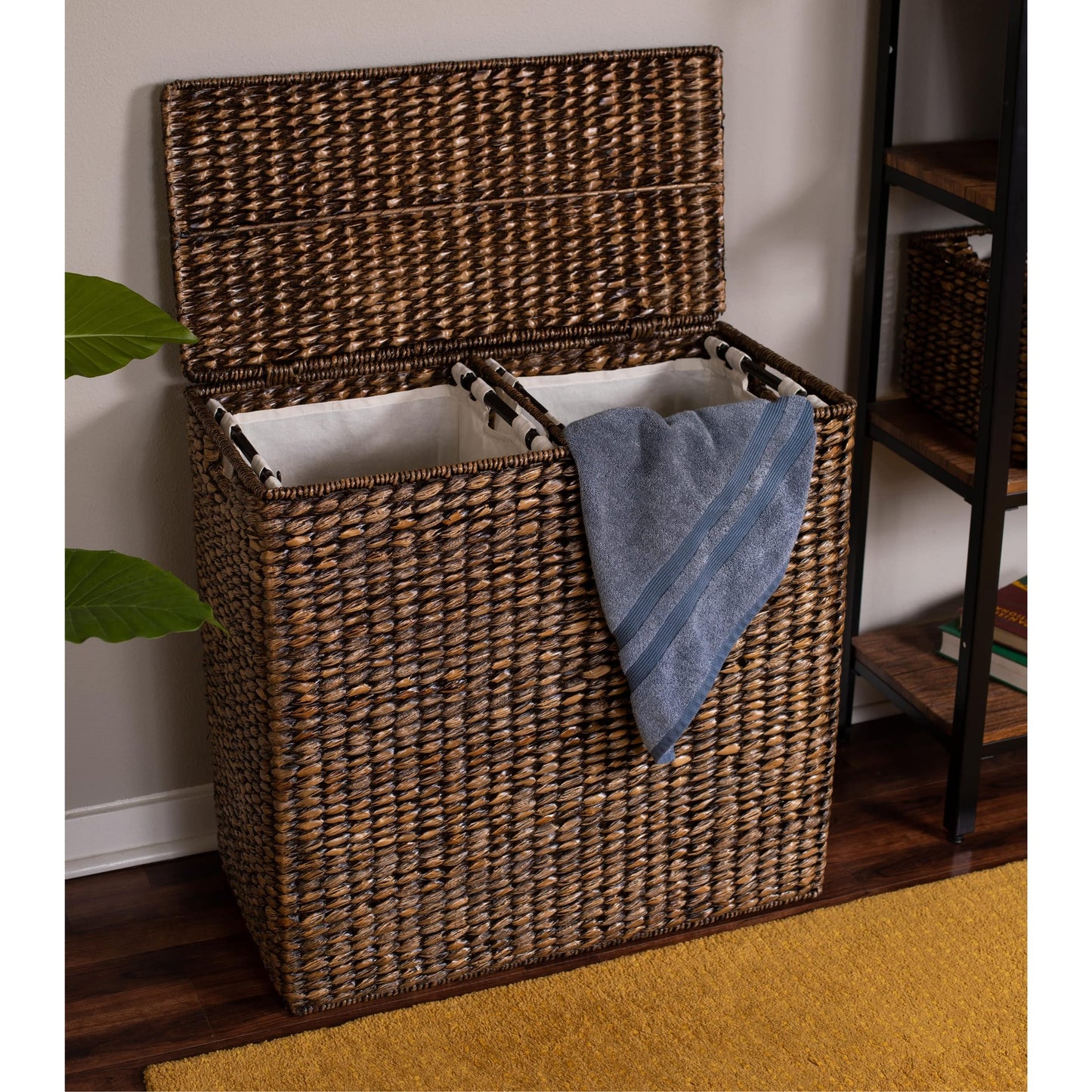 Dual Compartment Seagrass Laundry Hamper with Lid