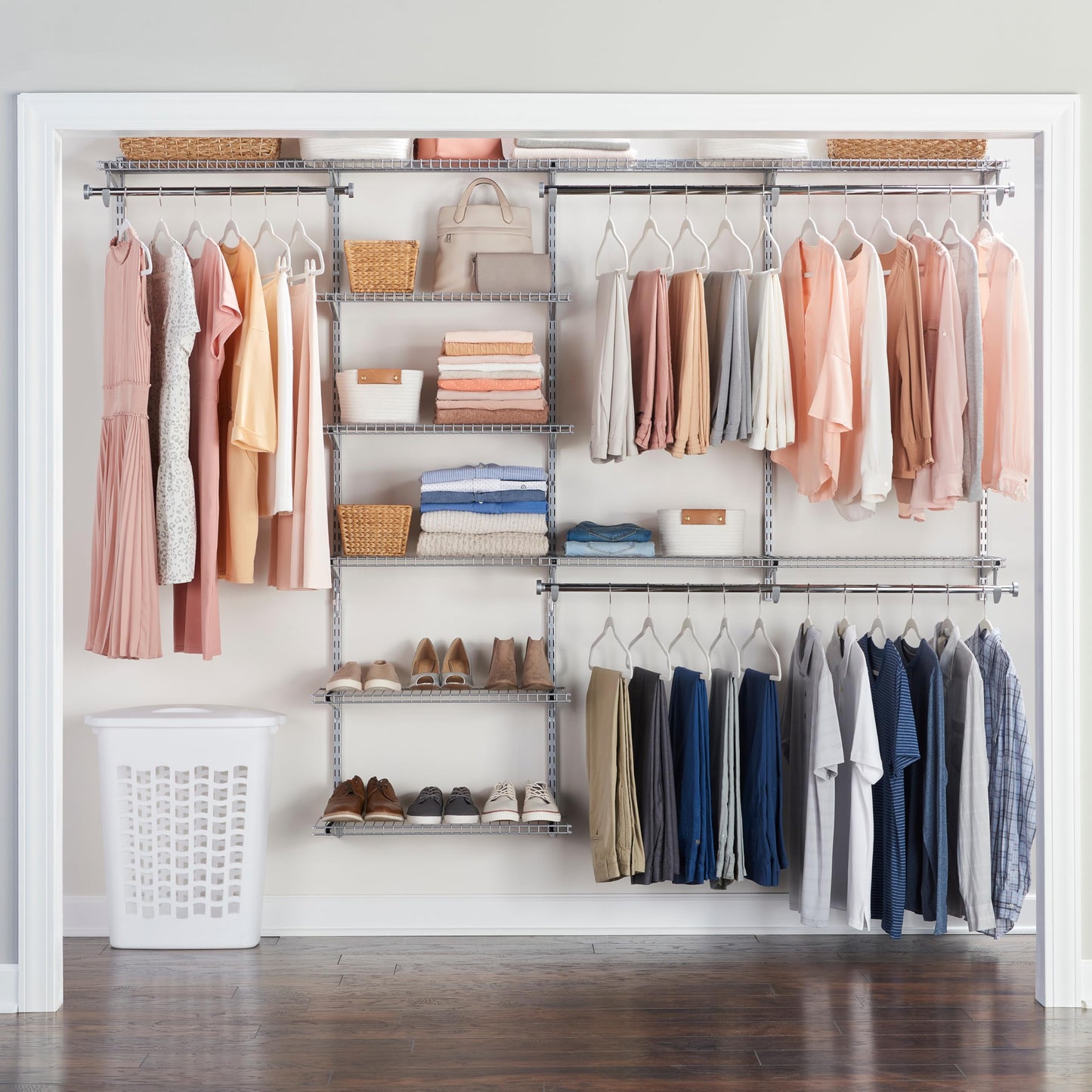 Expandable Wire Closet Shelving Kit with Rods White