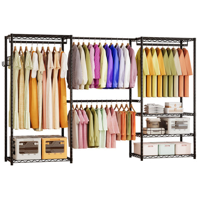Heavy Duty Freestanding Garment Rack with Shelves Rods