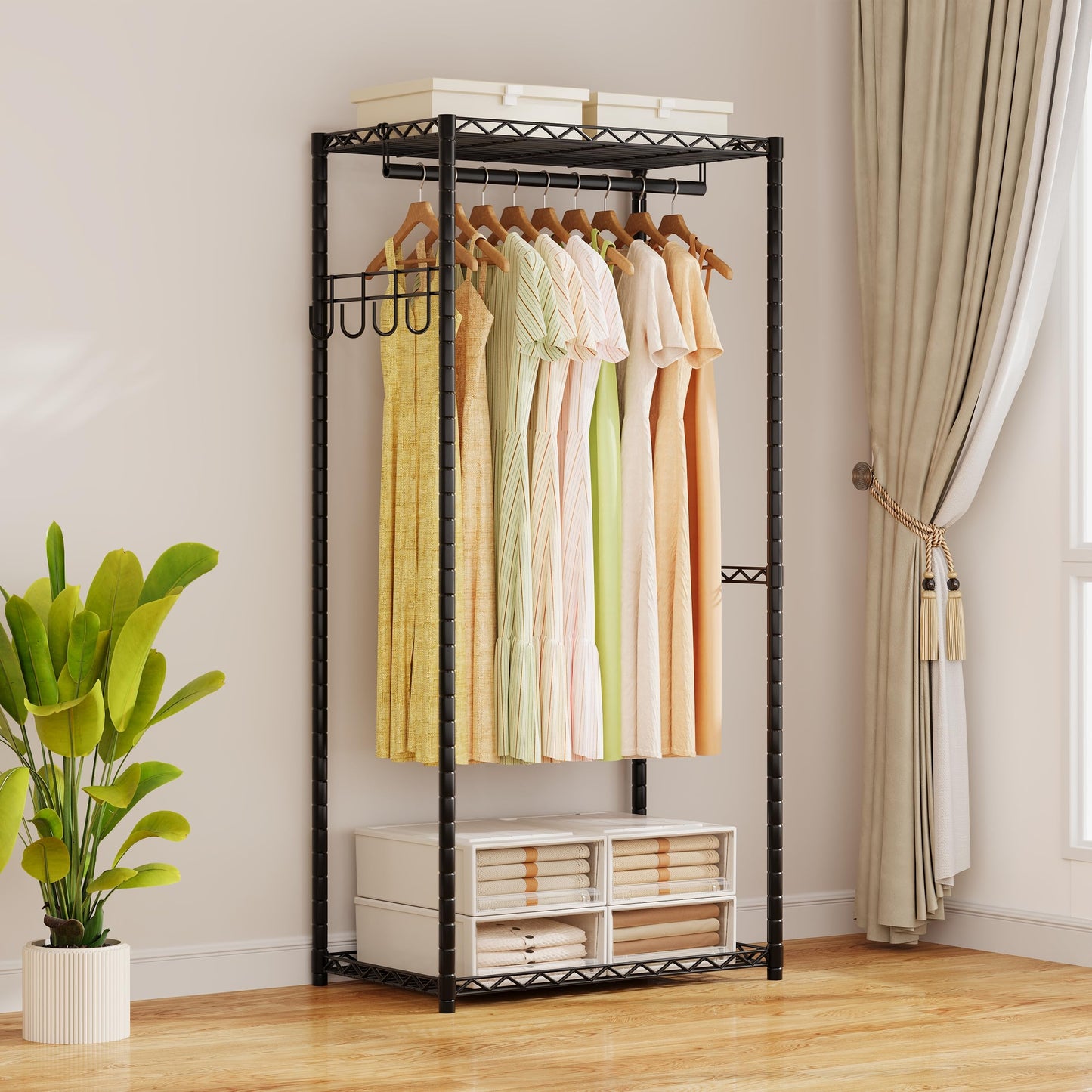 Heavy Duty Freestanding Garment Rack with Shelves Rods