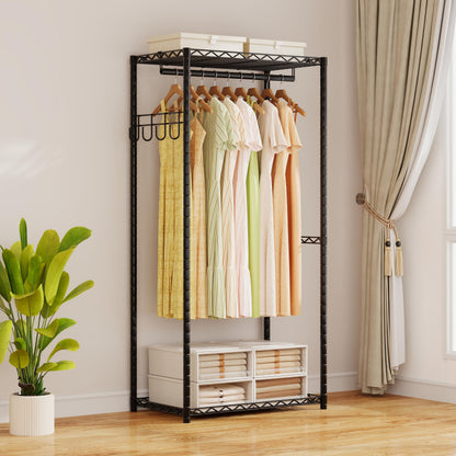 Heavy Duty Freestanding Garment Rack with Shelves Rods