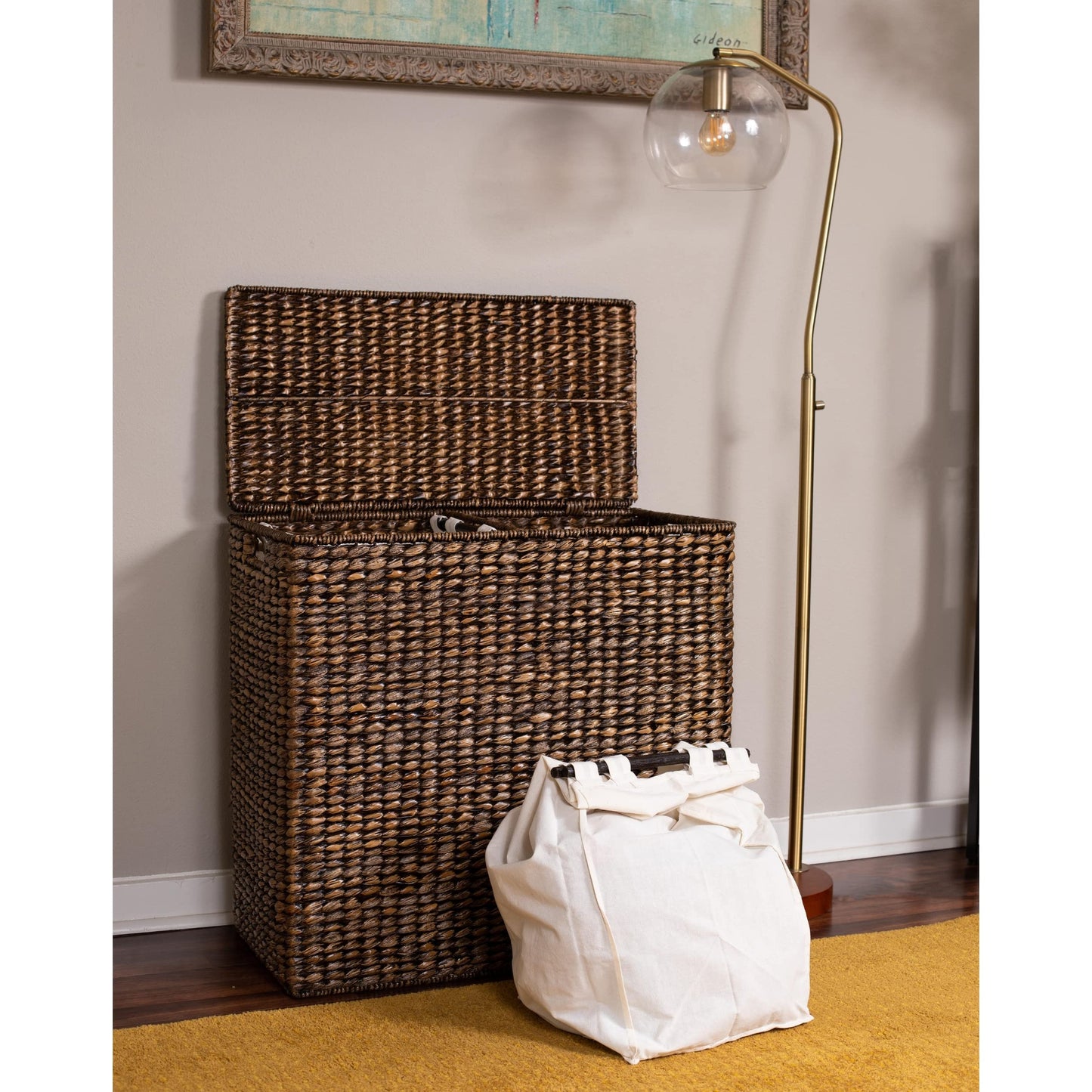 Dual Compartment Seagrass Laundry Hamper with Lid