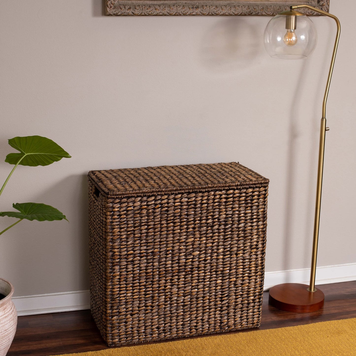 Dual Compartment Seagrass Laundry Hamper with Lid