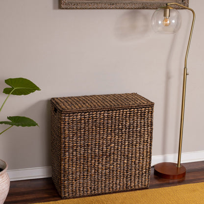 Dual Compartment Seagrass Laundry Hamper with Lid