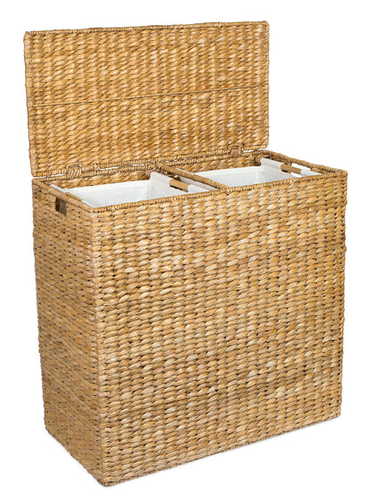 Dual Compartment Seagrass Laundry Hamper with Lid
